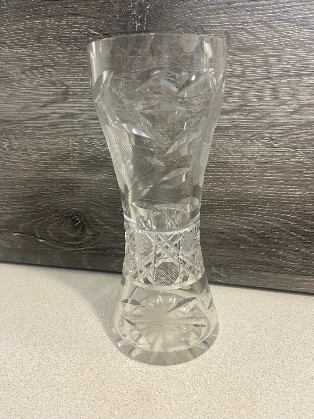 8” Antique American Brilliant Period Cut Glass Hourglass Vase Daisy Pattern